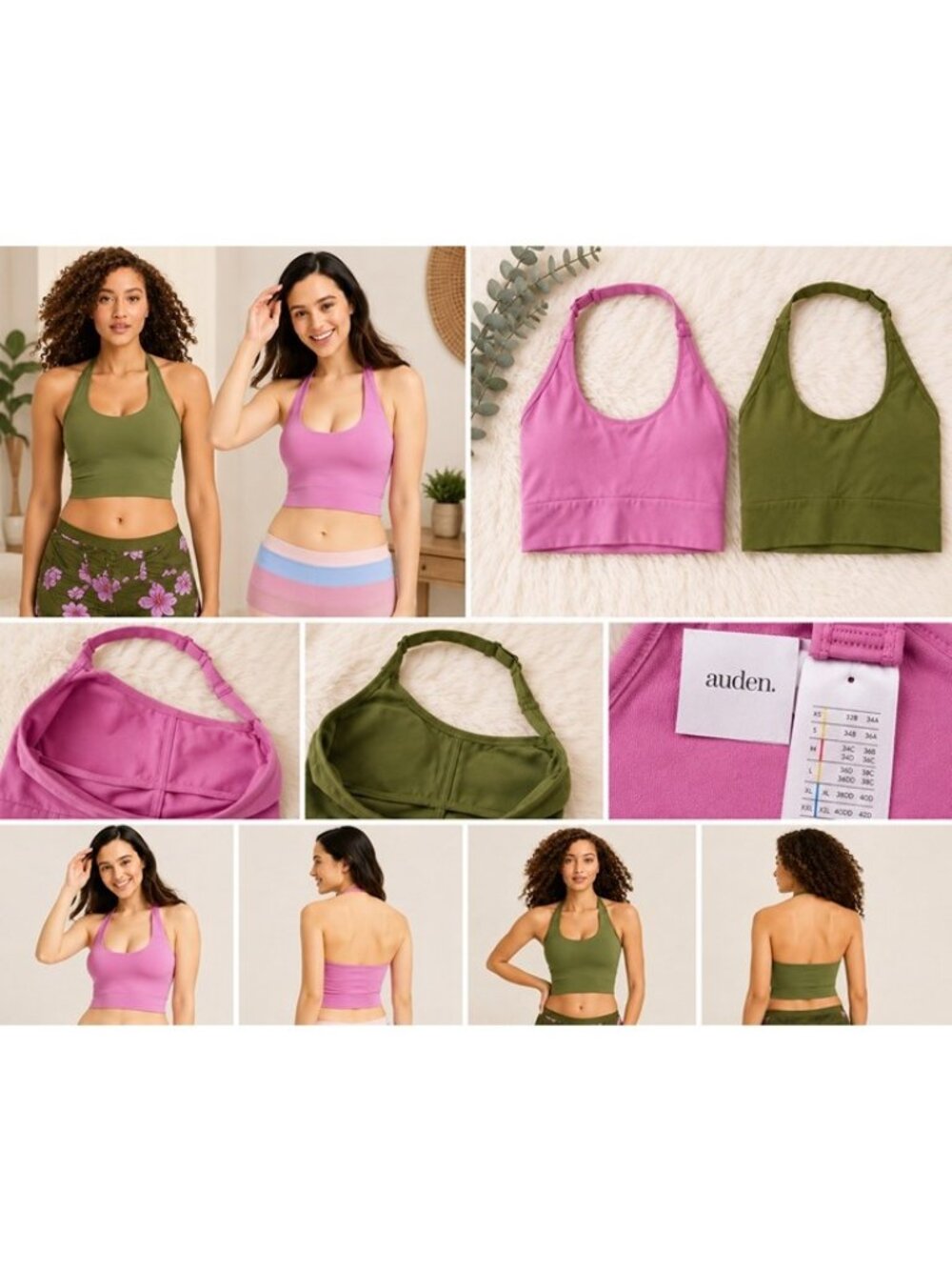 Auden Halter Bralette 2-Pack Bundle Size Large Pink Green Lightly Lined NWT